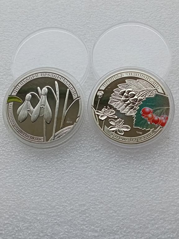 Армения 1000 драм 2011 10 г Рябина +Подснежник Армянская Флора Серебро ...