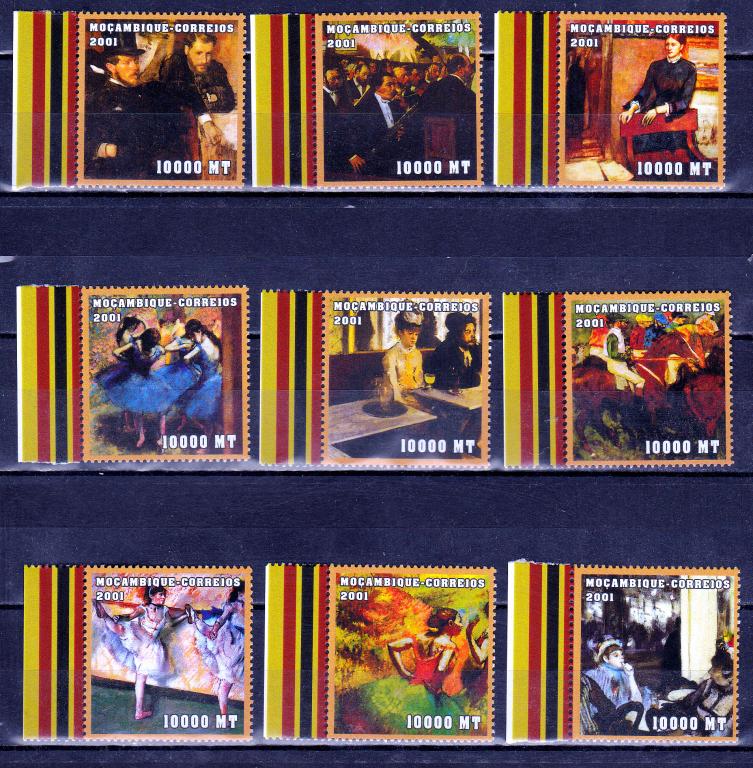 Марки  Мозамбик 2001 г. Живопись Серия 9 марок MNH **  Искусство