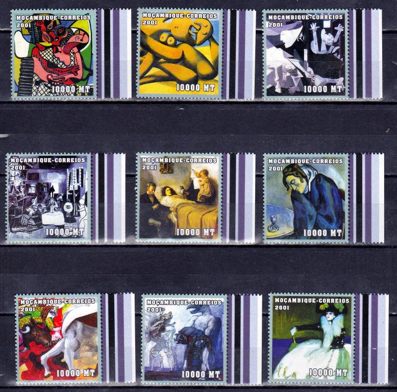 Марки  Мозамбик 2001 г. Живопись Серия 9 марок MNH **  Искусство