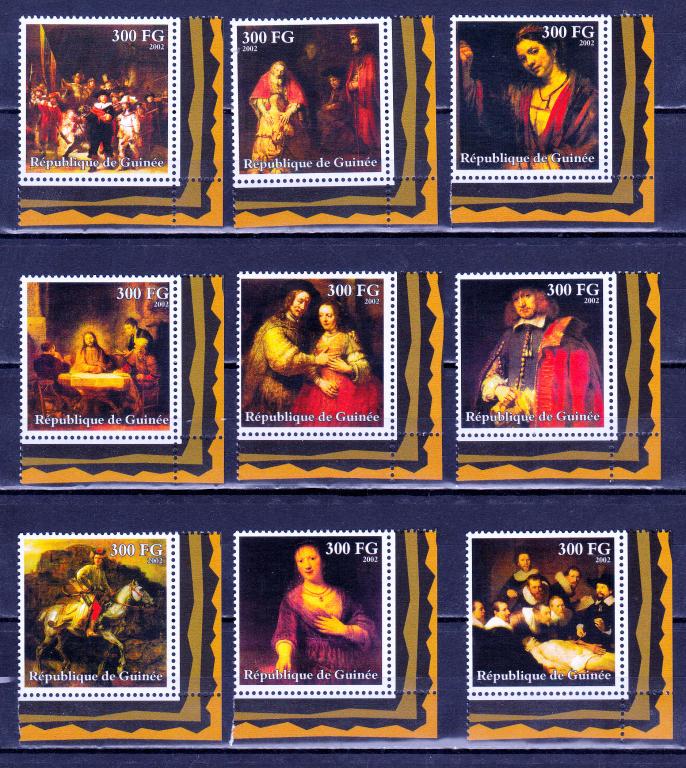 Марки Республика Гвинея 2002 г. Живопись Серия 9 марок MNH **  Искусство