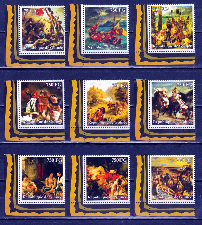 Марки Республика Гвинея 2002 г. Живопись Серия 9 марок MNH **  Искусство