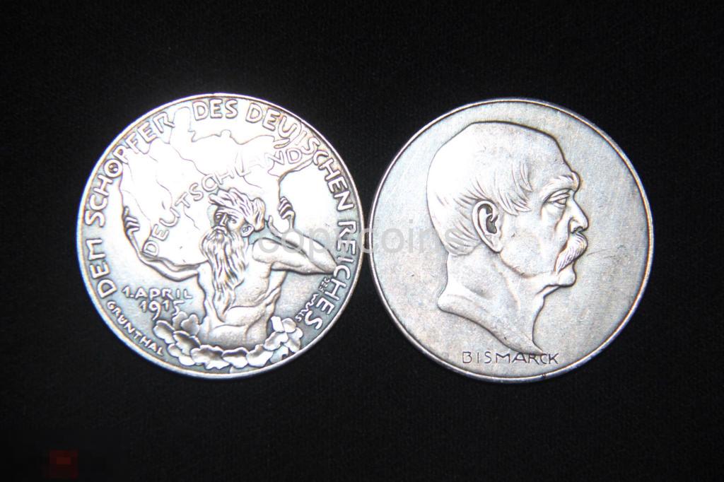 Копия серебряной медали к 100 летию Отто фон Бисмарка 1 апреля 1915 года 
