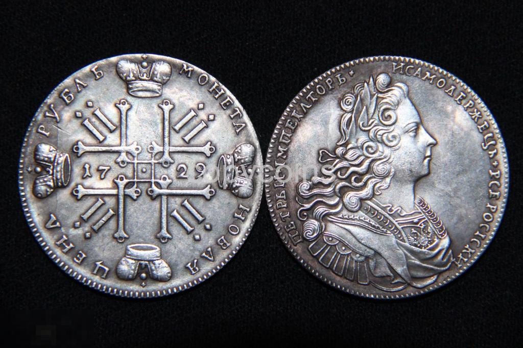 1 рубль 1729 года Петр 2 в наплечниках бант 1375 