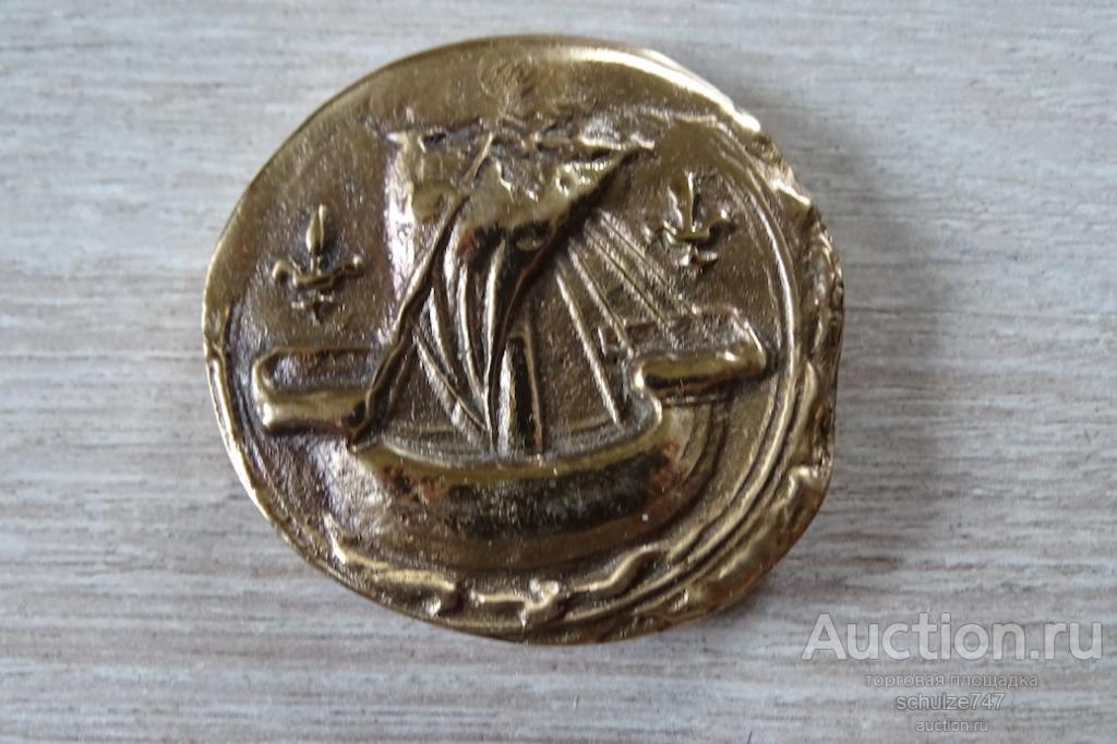 МЕДАЛЬ  МОНЕТА КОРАБЛЬ МОРЕПЛАВАНИЕ ЕВРОПА ТЯЖМЕТ НАДПИСЬ НА ЛАТЫНИ 45 мм