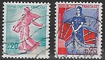 Франция. 1960. Камея сеятельница и Марианна в лодке. Гашение. Разновидность. Тип I.