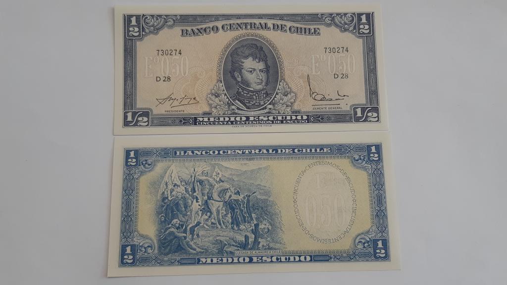 Купюра Банкнота ЧИЛИ 1/2 эскудо 1962 1975   А 38  Состояние Пресс UNC