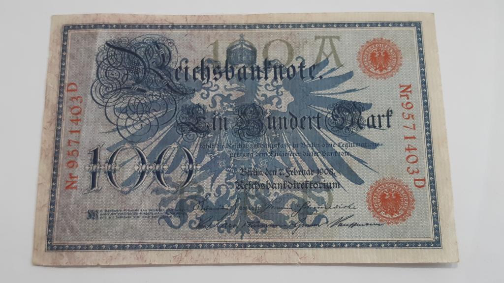 Купюра Банкнота Германия 100 марок 1908  А 38  Состояние