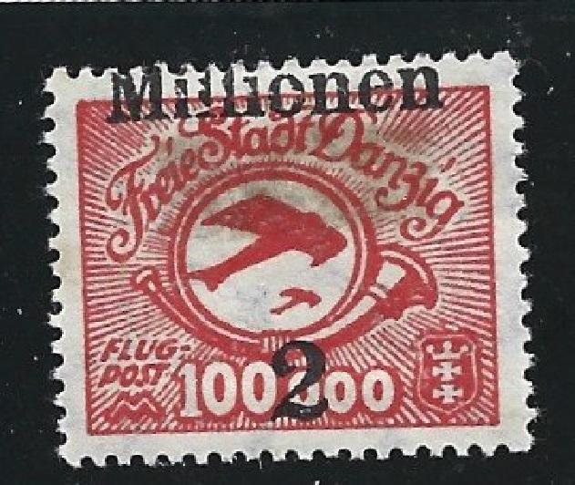 1923, СДВИГ НАДПЕЧАТКИ разновидность ДАНЦИГ марка РЕЙХ ошибка, самолет авиапочта воздушная