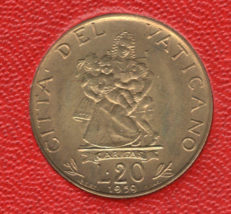 20 лир - Ватикан - 1959 - Иоанн XXIII - KM#62.1 - UNC