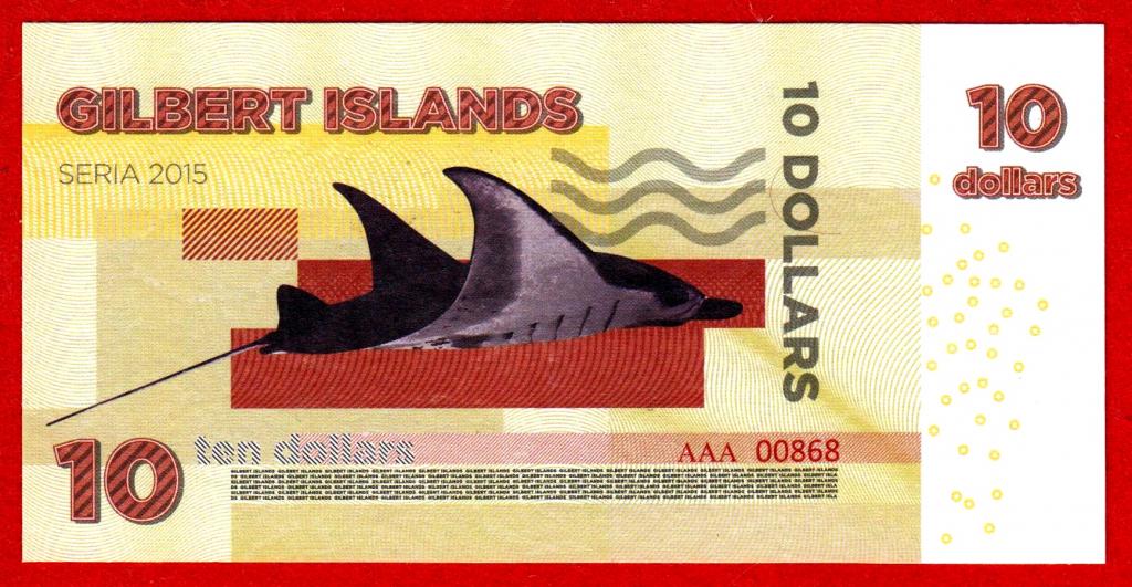 Острова Гилберта (Микронезия, Кирибати), 10 долларов, 2015, UNC