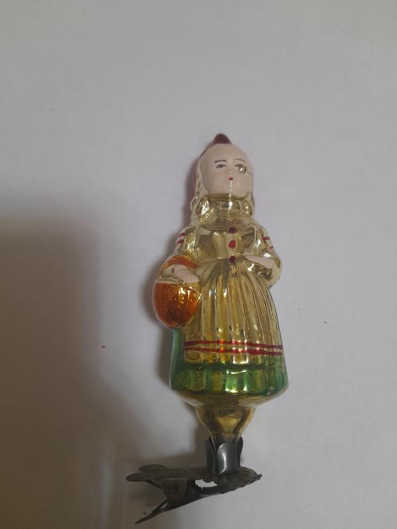 Новогодняя елочная игрушка стекло "Красная шапочка"на прищепке СССР