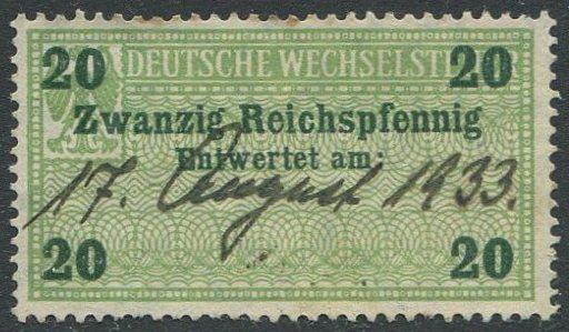 Германия Веймарская Республика 1932 сбор с векселей 20 рпф Wechselsteuer фискальная непочтовая