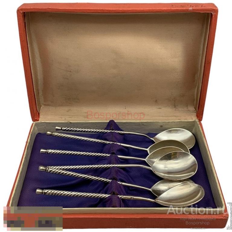 Серебряные чайные ложки с витой ручкой, 0.875 проба, 1955-1965 гг., СССР 