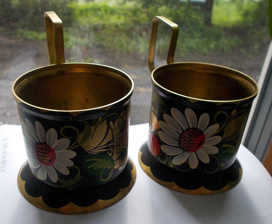 Подстаканники латунь Хохлома Ромашка Судя по цене, до 1961 г