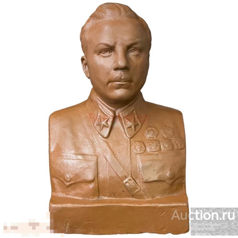 Терракотовый бюст "К. Е. Ворошилов" 1938 г. Мособлгорлит, Гжель, Всекохудожник, СССР 
