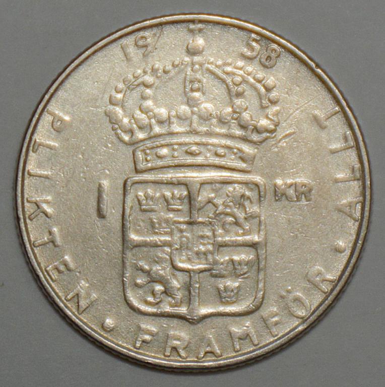 Швеция 1 крона 1958 СЕРЕБРО Ag (У6)