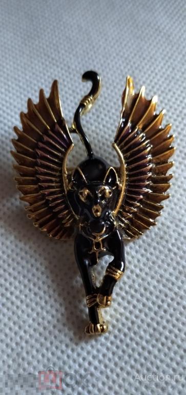 Брошь, кот-Ангел, эмаль, позолота, сплав. 