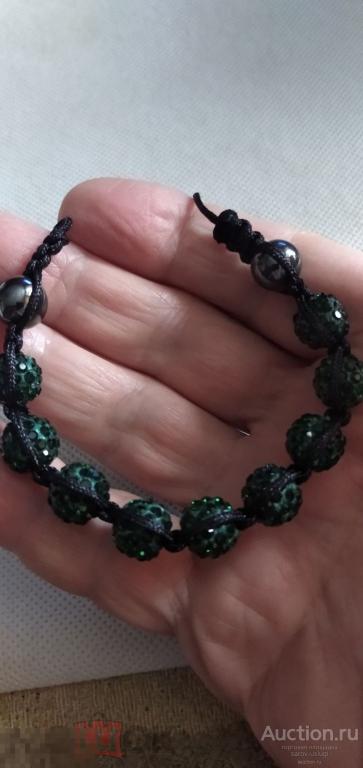 Браслет,вощеная нить,кристаллы,шарики,сплав. 