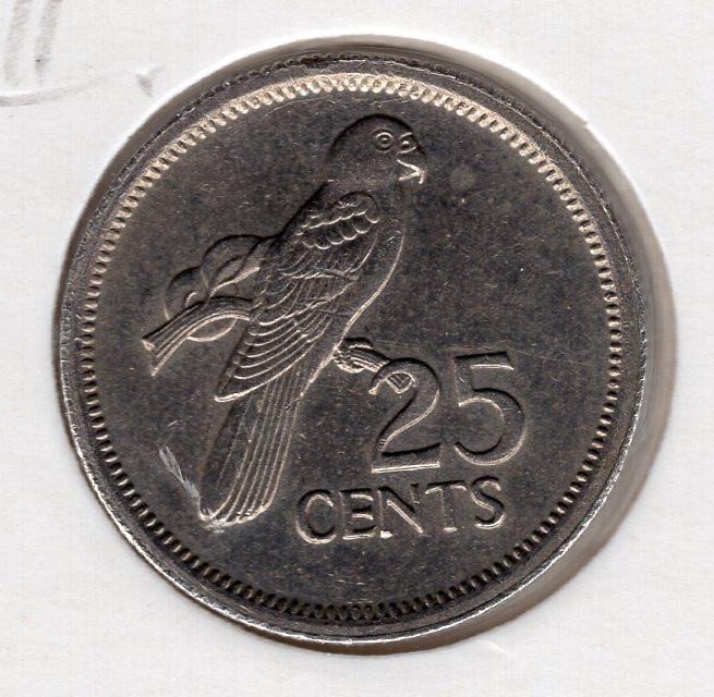 25 центов - Сейшельские острова (Сейшелы) - 1982 - Черный попугай - KM#49.1