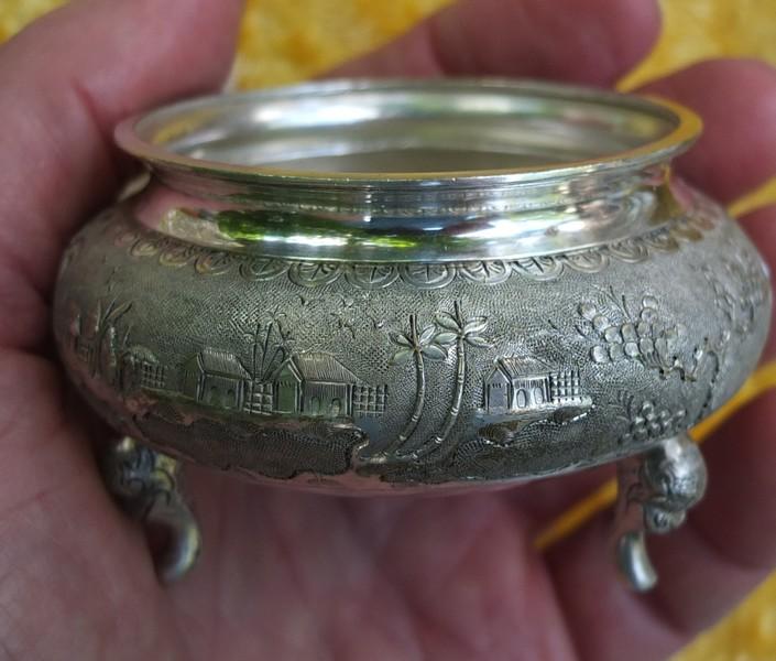 солонка,  латунь, глубокое серебрение, старинная, Вьетнам