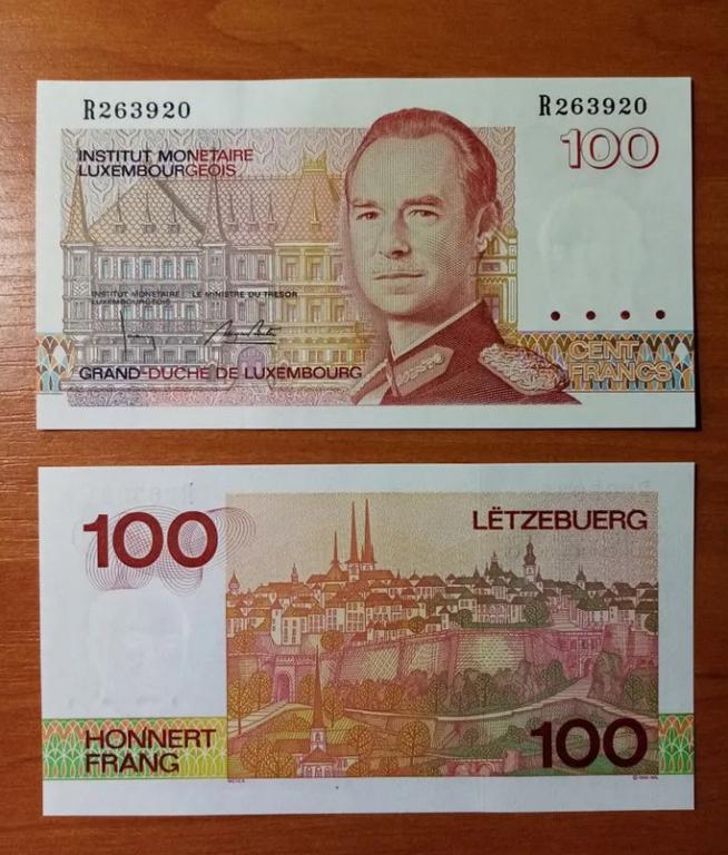 Банкнота Люксембург 100 франков 1993 год UNC