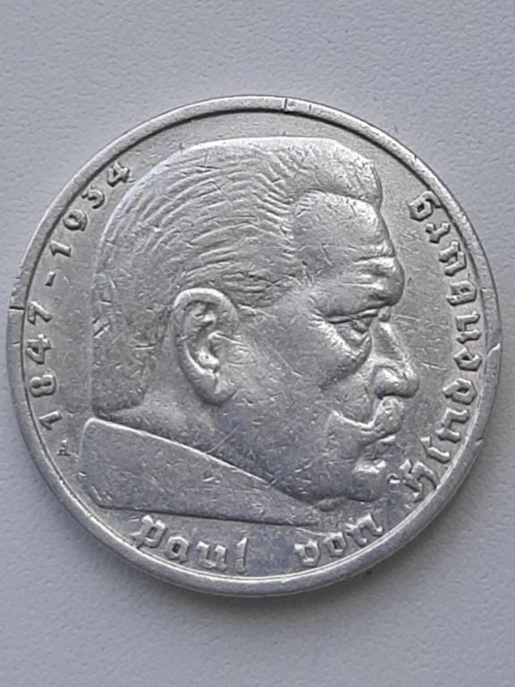 Германия Третий Рейх 5 марок 1935 А ГИНДЕНБУРГ