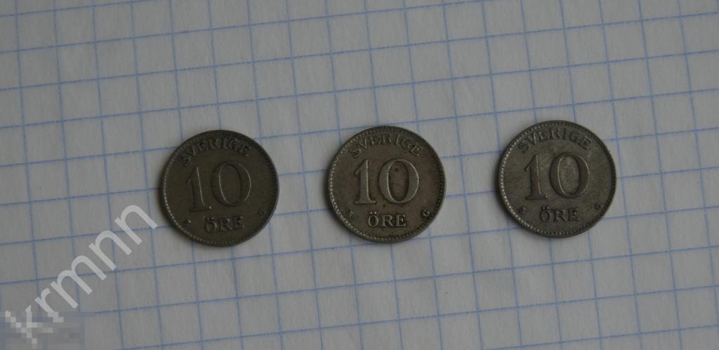 3 шведские эре. 1938, 1939, 1941г 