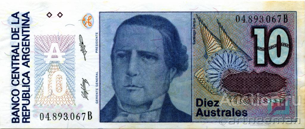 Аргентина 10 аустралей 1985-89 P-325b серия "B"