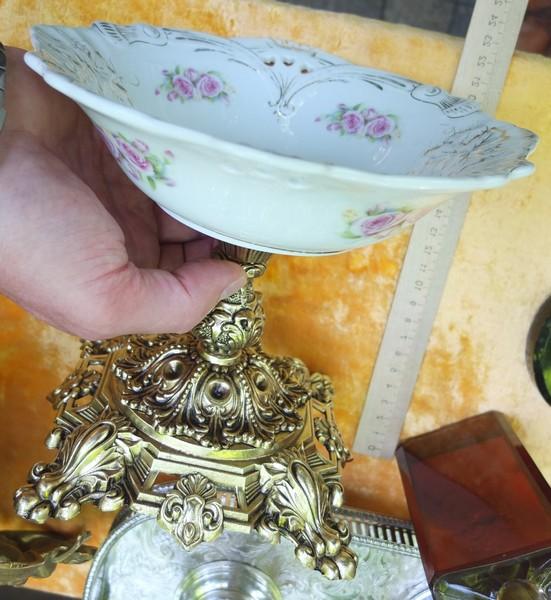 ваза для фруктов, фарфор, жёлтый металл