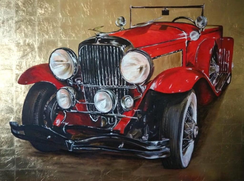 Картина "Duesenberg 8". Холст, масло, поталь.