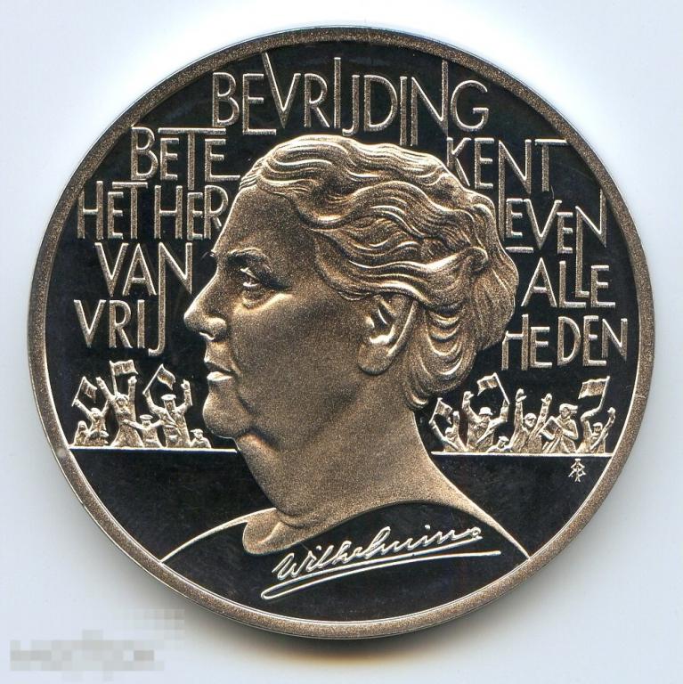 25 экю 1995 Нидерланды монета в капсуле PROOF серебро  25 гр. Вильгельмина