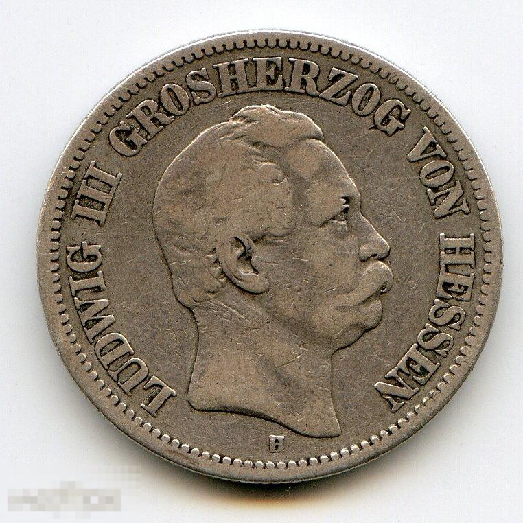 2 марки 1876 года Германия Гессен Людвиг III Ag R