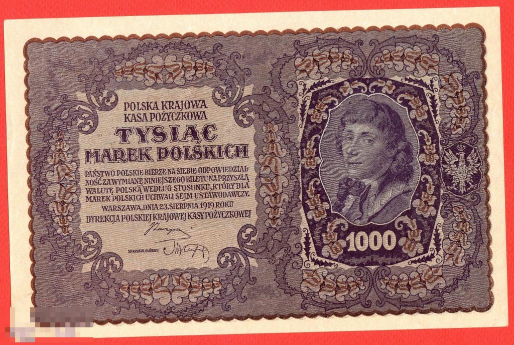 1000 марок 1919 Польша UNC пресс 
