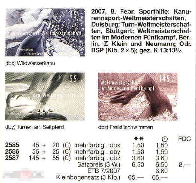 ГЕРМАНИЯ ФРГ 2007 ПЛАВАНИЕ ГИМНАСТИКА ГРЕБЛЯ 82 