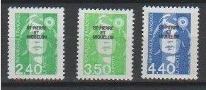 DK ПЬЕР МИКЕЛОН ФРАНЦИЯ 1993 Sc#531,536,541 СТАНДАРТ МАРИАННА НАДПЕЧАТКА 