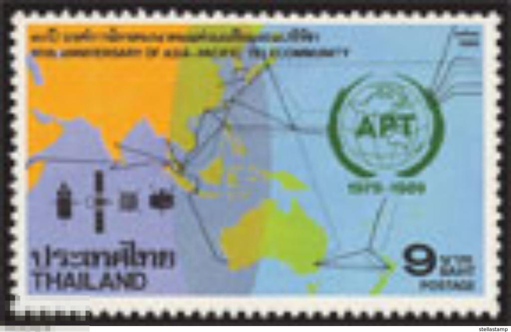 ST ТАЙЛАНД 1989-36-2 СВЯЗЬ КОММУНИКАЦИИ АНТЕННА СПУТНИК КАРТА1 