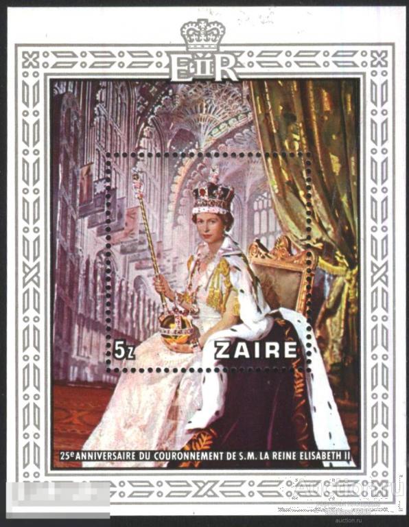 Заир Чистый  блок  Королева Елизавета II 1978