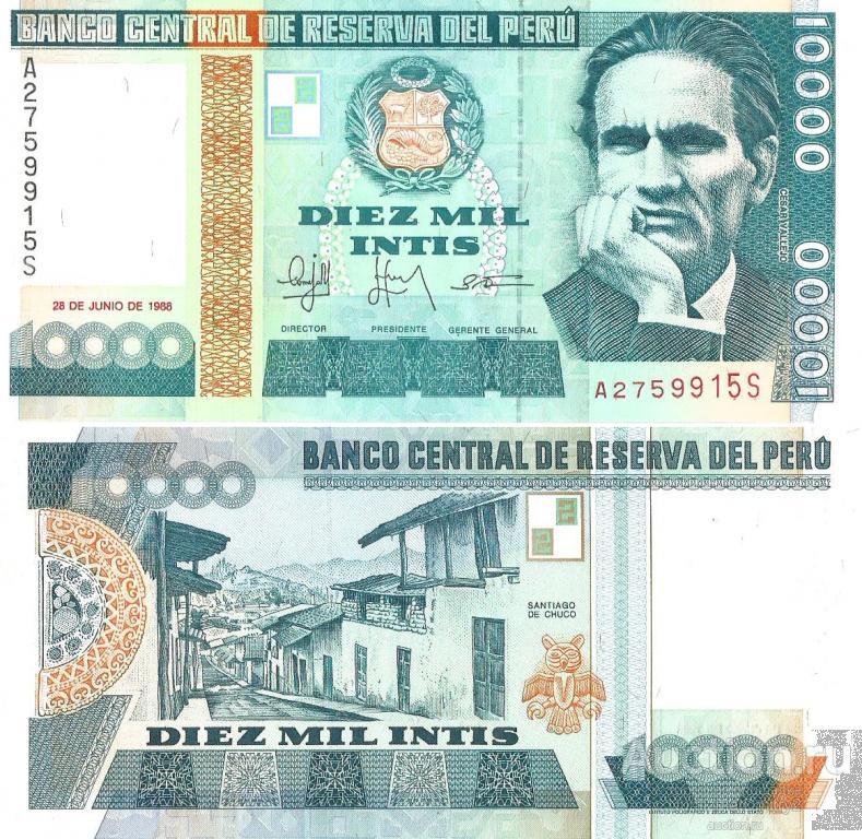 10 000 инти 1988 P-141 ПЕРУ UNC ЧернА. М