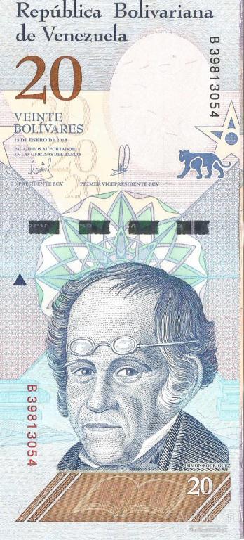 20 боливар 2018 P-104a ВЕНЕСУЭЛА UNC ЧернА. М