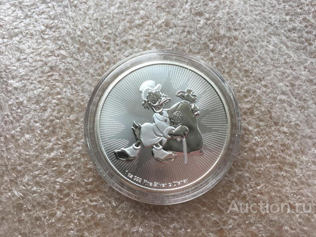 Ниуэ 2 доллара 2018 Скрудж Макдак Утиные истории Дисней СЕРЕБРО 999 пробы