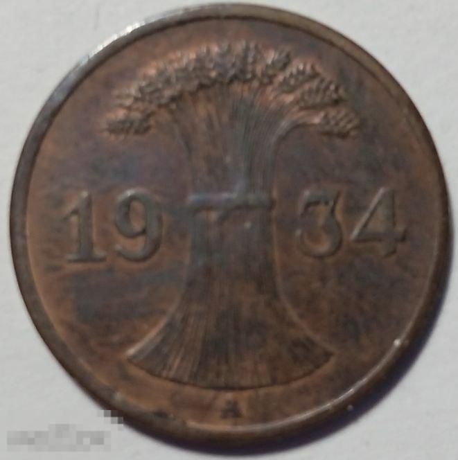 Германия Веймар 1 рейхспфеннинг 1934 А 