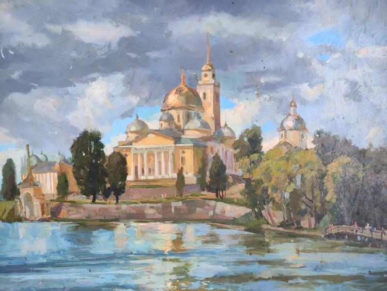 картина Нило-Столобенская пустынь, оргалит, масло, х-к Дмитриева