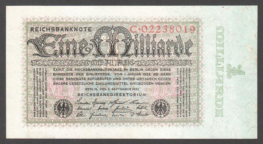 ГЕРМАНИЯ 1000000000 марок 1923 P114 UNC (1 вариант нумерации)