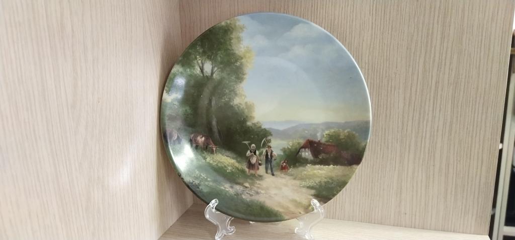 Тарелка настенная " Сельский пейзаж  ". Германия . Фарфор.