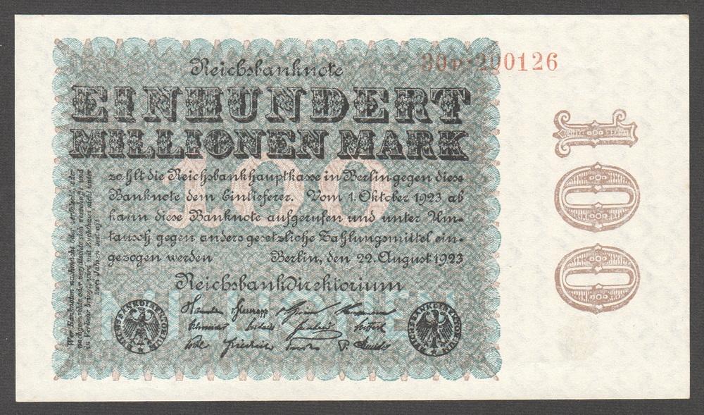 ГЕРМАНИЯ 100000000 марок 1923 P107c UNC (2 вариант нумерации)