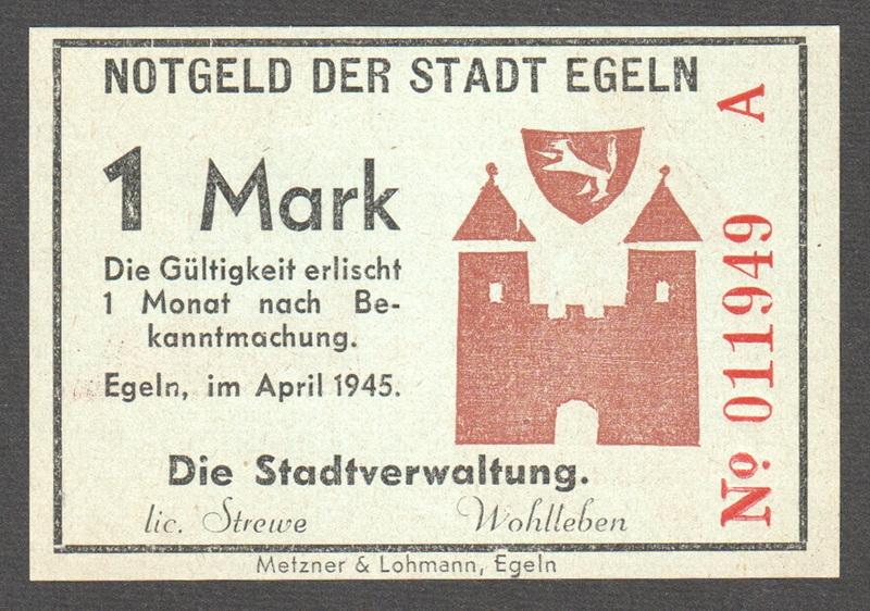 ГЕРМАНИЯ Эгельн 1 марка 1945 Серия A UNC