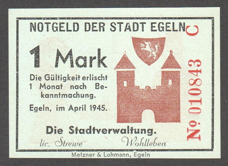 ГЕРМАНИЯ Эгельн 1 марка 1945 Серия C UNC