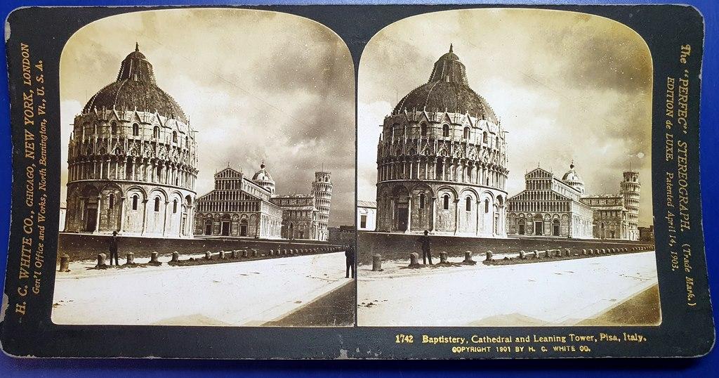 СтереоФото Стерео фото Италия Пиза Баптистерий и Пизанская башня 1901 год ориг.