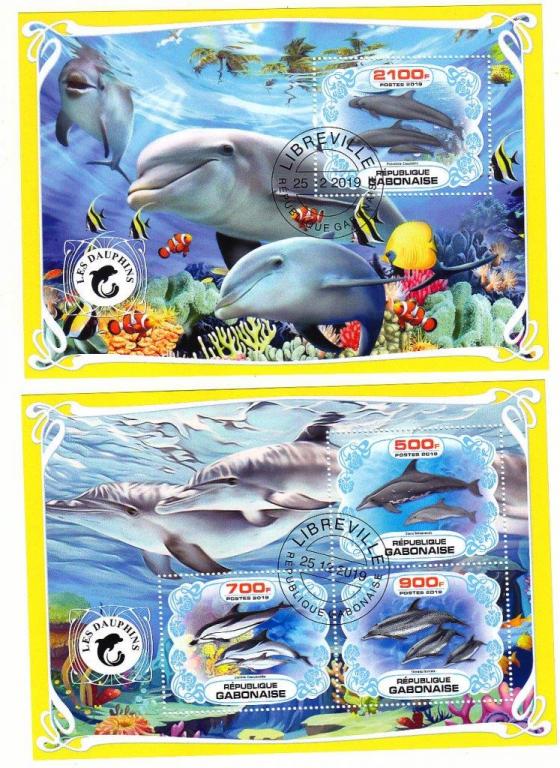 Марки  Африка Габон 2019  дильфины