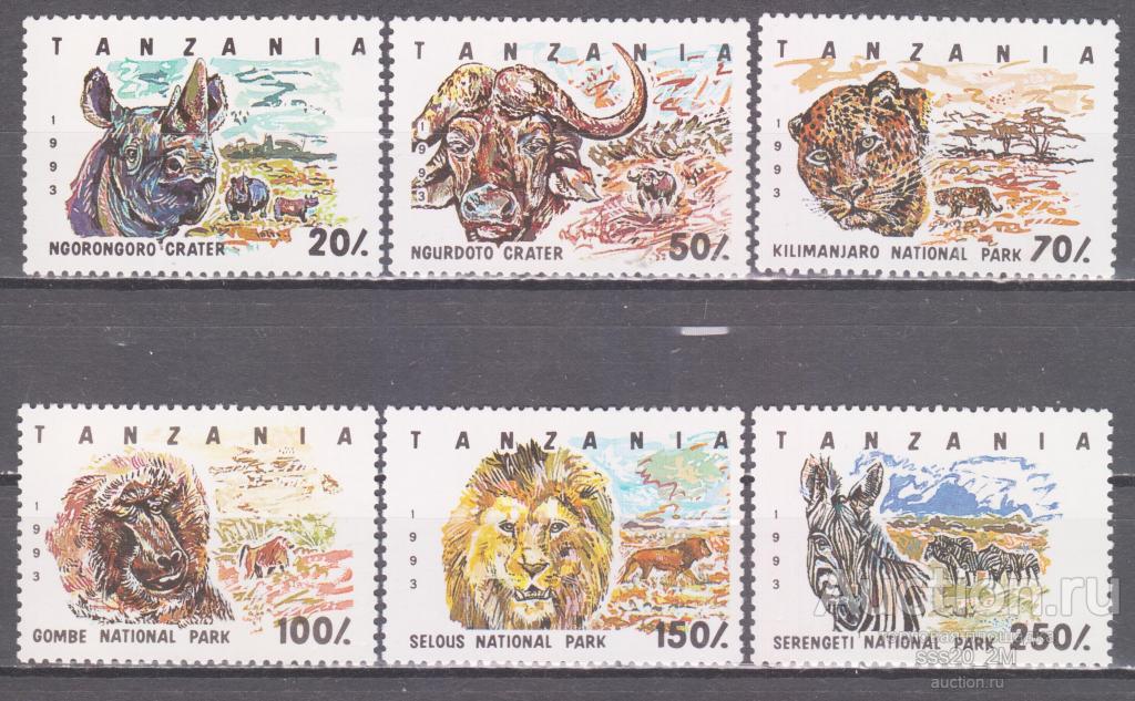 Танзания 1993 фауна Mi1607-1611,1613 MNH